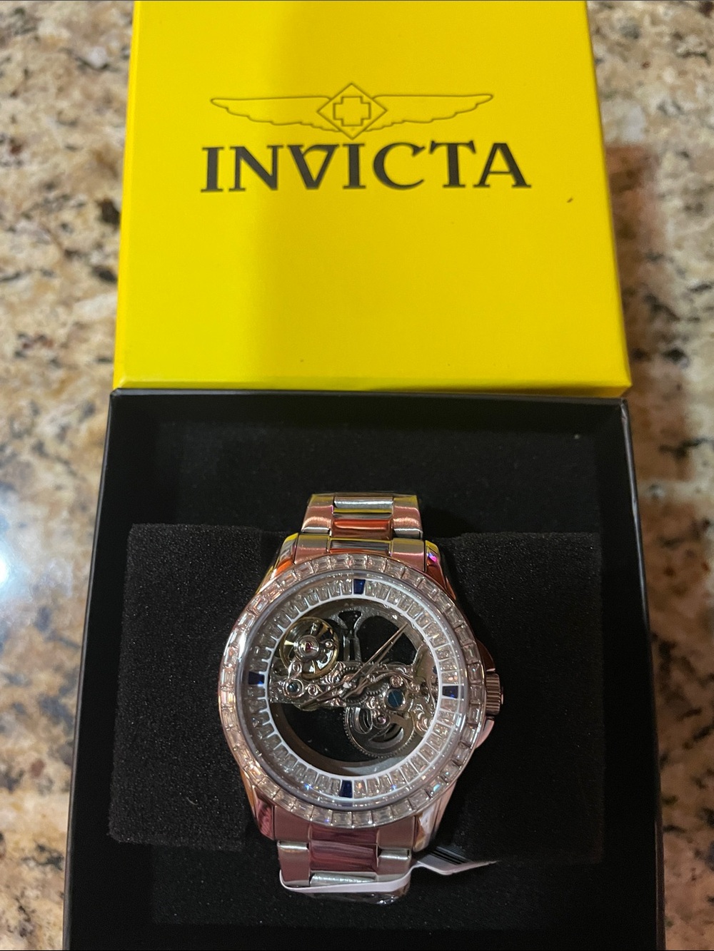 Invicta Objet D’Art Men's Silver Skeleton Dial Stainless Bracelet Watch